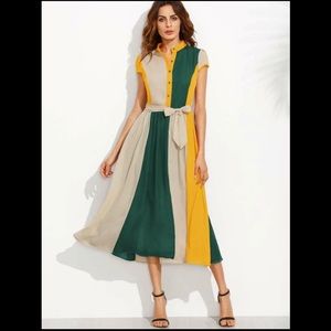 Half placket color block dress